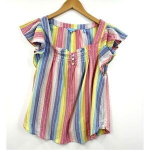 Draper James Top Womens Pastel Striped Flutter Sleeve Multicolor Size Medium